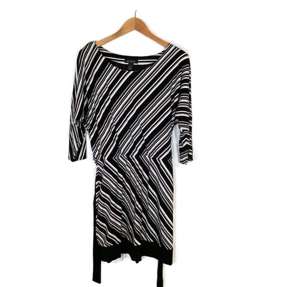 White House Black Market Sz Medium Striped Dress Knee Length Black Gray White